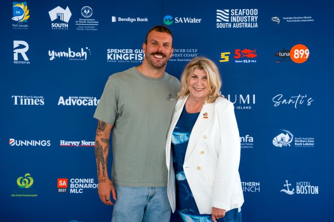 Picture: Mayor Diana Mislov with Tunarama spokesperson, Olympic Gold Medallist and former Port Lincoln resident Kyle Chalmers