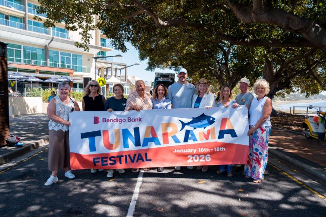 Picture: Mayor Diana Mislov, Tunarama Spokesperson, Olympian and former Port Lincoln local Kylie Chalmers, and members of the Tunarama organising team at the Tunarama Parade