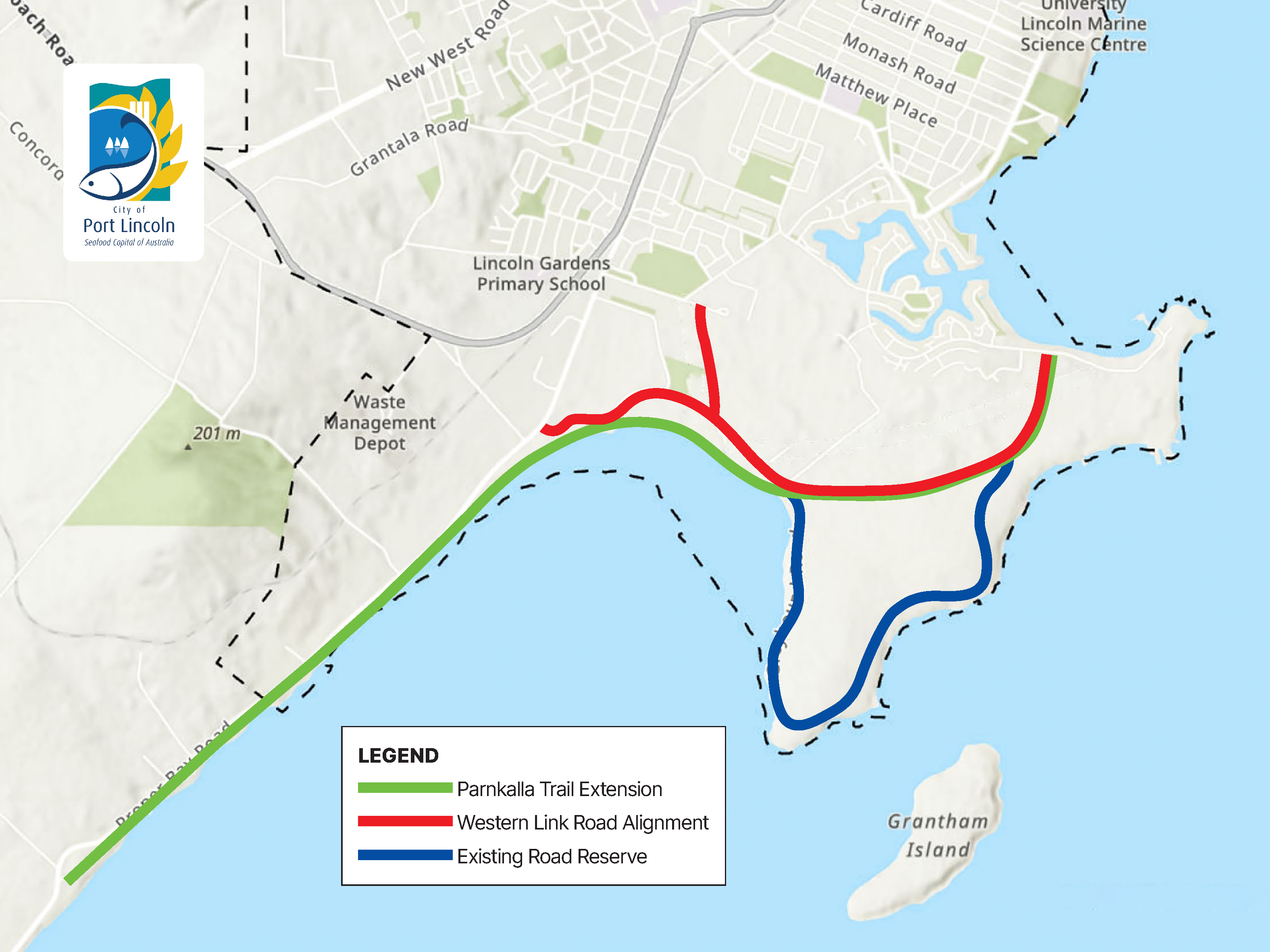 Western Link Road and Parnkalla Trail Extension Map 2026-03-11
